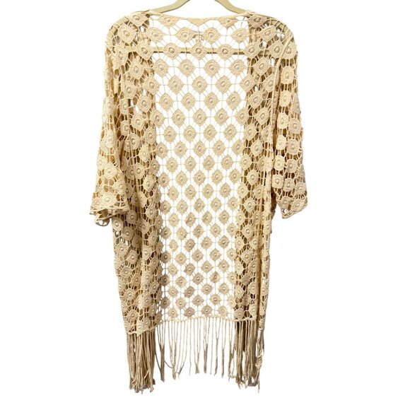 Rebellion Boho Crochet Lace Kimono Cardigan With Fringe  Size L - Picture 11 of 12